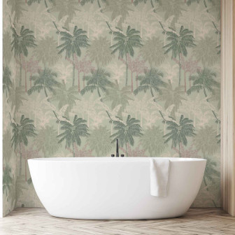 Tapet cu model de palme într-o baie elegantă