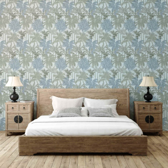 Tapet cu palmieri kaki într-un dormitor elegant
