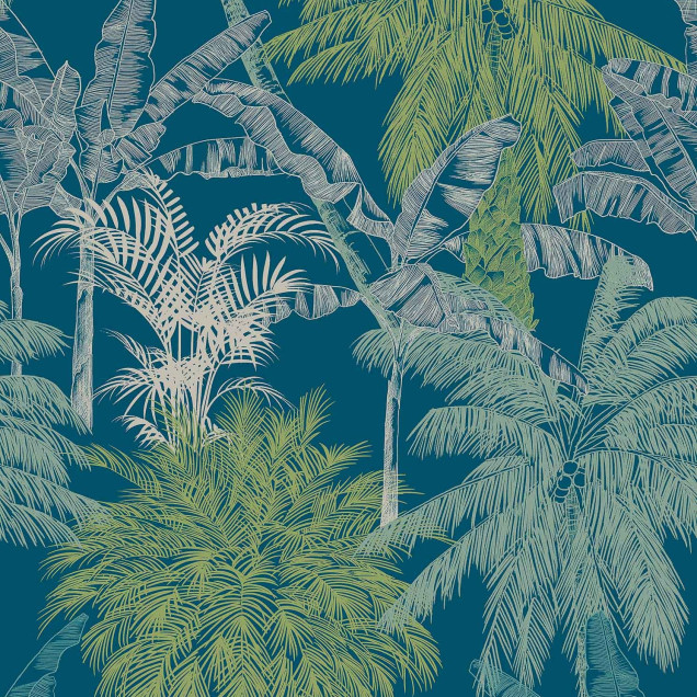 Tapet cu design tropical cu palmieri turcoaz