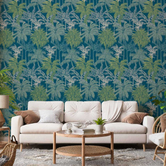 Tapet cu design tropical cu palmieri turcoaz
