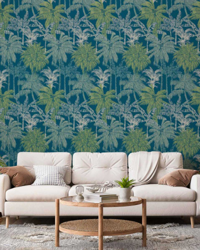 Tapet cu design tropical cu palmieri turcoaz
