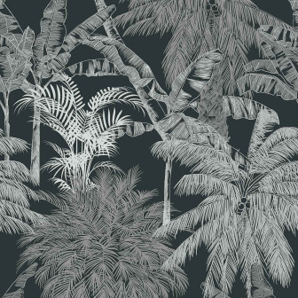 Tapet cu model de palmieri în nuanțe de cărbune