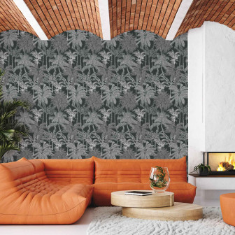 Tapet cu model de palmieri în nuanțe de cărbune
