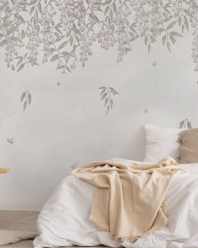 Tapet floral elegant în dormitor