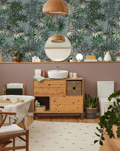 Tapet cu design floral în baie