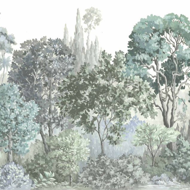 Tapet cu design de pădure într-un dormitor