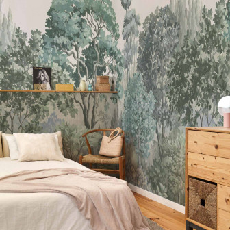 Tapet cu design de pădure Tapet cu design de pădure într-un dormitor