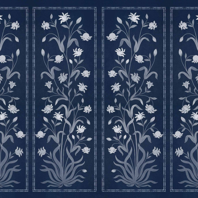 Tapet floral bleumarin cu design stilizat