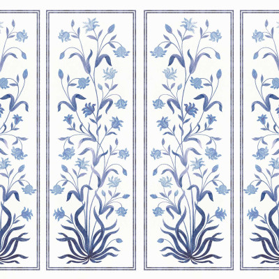 Tapet floral cu design stilizat albastru