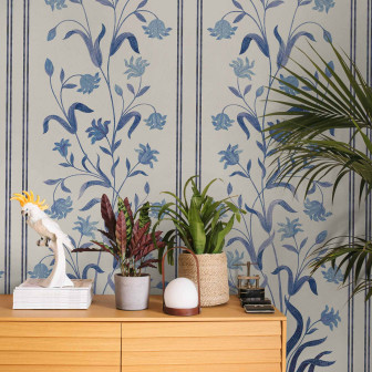 Tapet floral cu design stilizat albastru