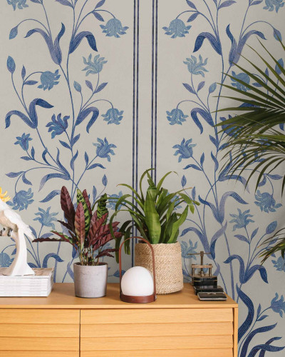 Tapet floral cu design stilizat albastru
