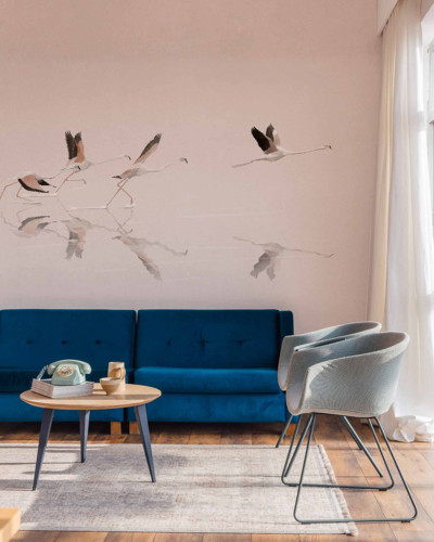 Fototapet cu flamingo într-un interior modern