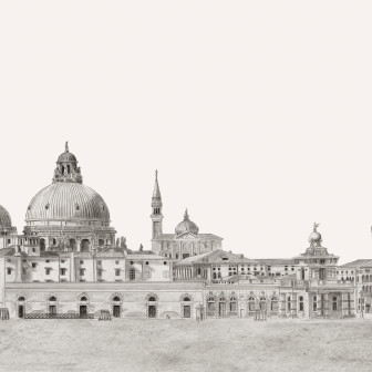 Tapet cu design arhitectural elegant Tapet cu design arhitectural complex, vedere spre oraș