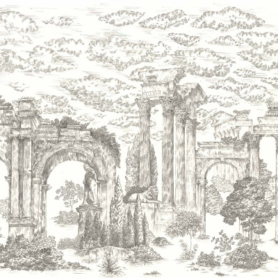 Tapet cu design 'Ruins' într-un interior cu scări