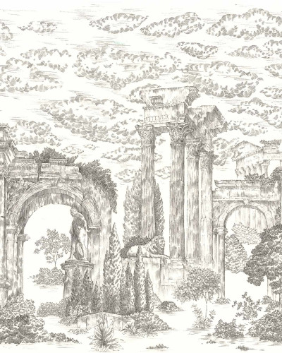 Tapet cu design 'Ruins' într-un interior cu scări