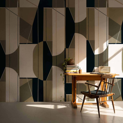 Tapet geometric kaki cu design modern