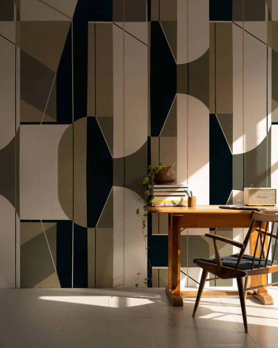 Tapet geometric kaki cu design modern