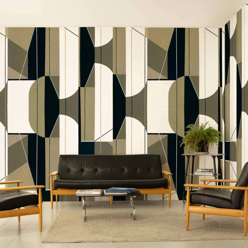 Tapet cu design geometric argintiu și negru