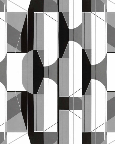 Tapet cu design geometric argintiu și negru