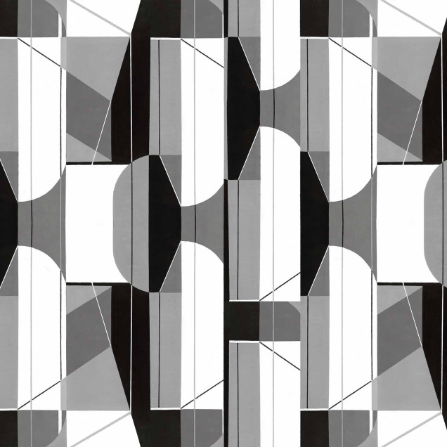 Tapet cu design geometric argintiu și negru