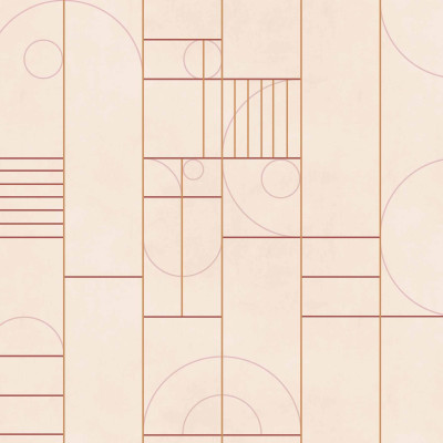Tapet geometric bej și roșu în bucătărie