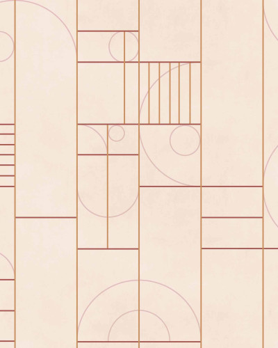 Tapet geometric bej și roșu în bucătărie