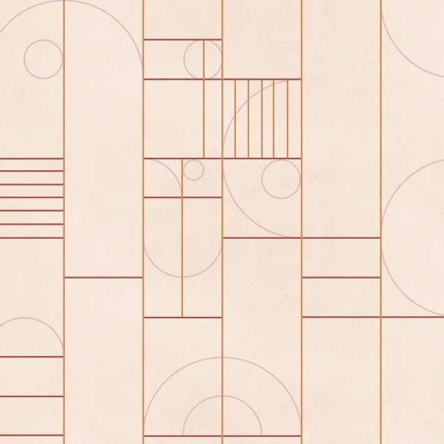 Tapet geometric bej și roșu în bucătărie