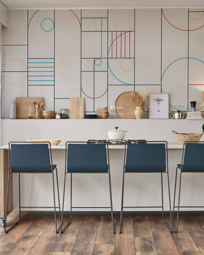 Tapet cu design geometric în bucătărie modernă