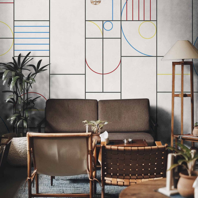 Tapet cu design geometric în bucătărie modernă