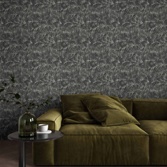 Tapet texturat sepia pe perete într-un interior modern