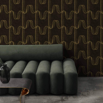Tapet elegant cu design abstract de linii ondulate aurii