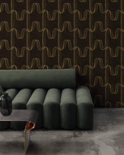 Tapet elegant cu design abstract de linii ondulate aurii