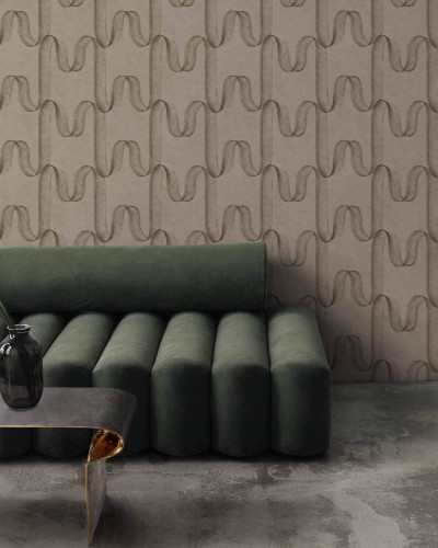 Tapet decorativ cu design grafic elegant, nuanțe de gri și taupe