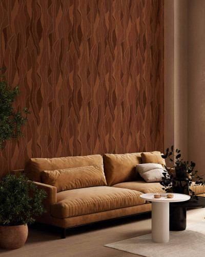 Tapet cu model abstract în nuanțe de maro, ambient living.