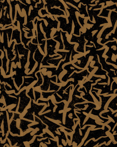 Tapet abstract negru și auriu într-un living modern