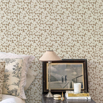 Tapet cu design de ramuri și frunze cacao, ideal pentru decor interior elegant