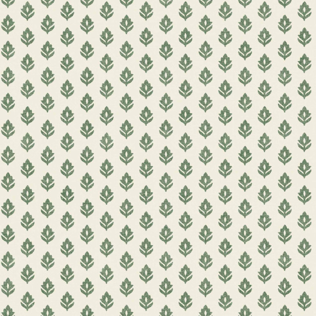 Tapet verde cu model de frunze într-un interior decorat cu tablouri