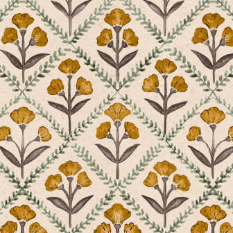 Tapet floral cu design vintage în nuanțe de curry
