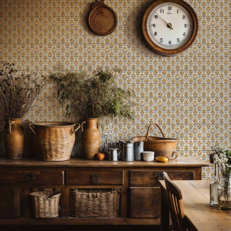 Tapet floral cu design vintage în nuanțe de curry
