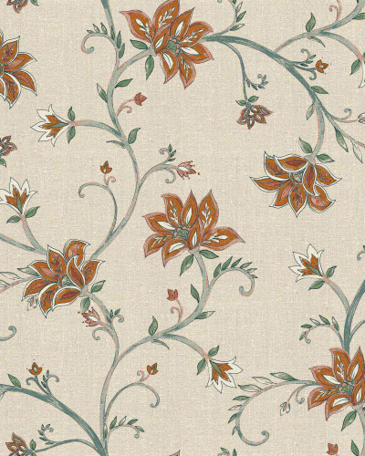 Tapet floral cu motive delicate pe fundal crem
