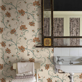 Tapet floral cu motive delicate pe fundal crem