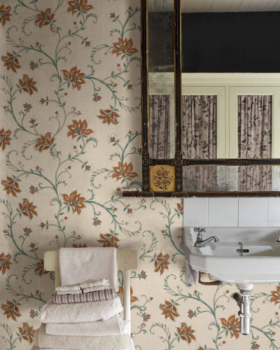 Tapet floral cu motive delicate pe fundal crem