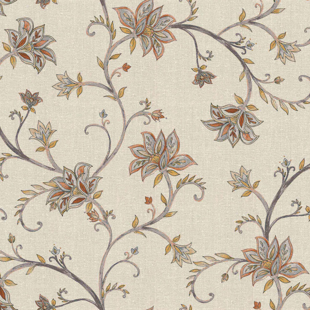 Tapet floral cu design delicat într-o baie vintage