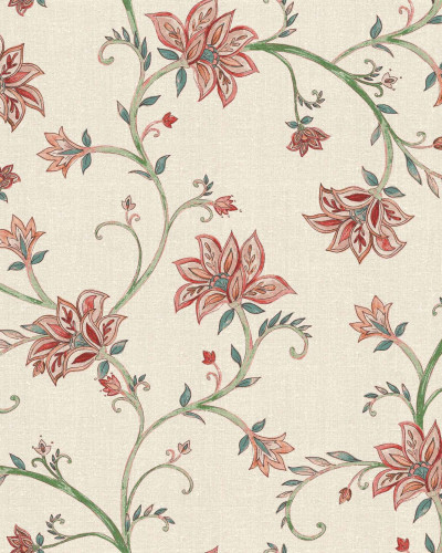 Tapet floral elegant cu model roșu într-un hol clasic
