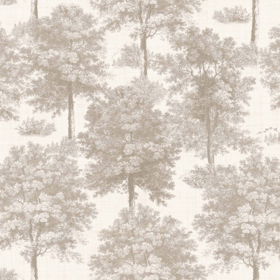 Tapet cu model de arbori ecru într-un interior rustic