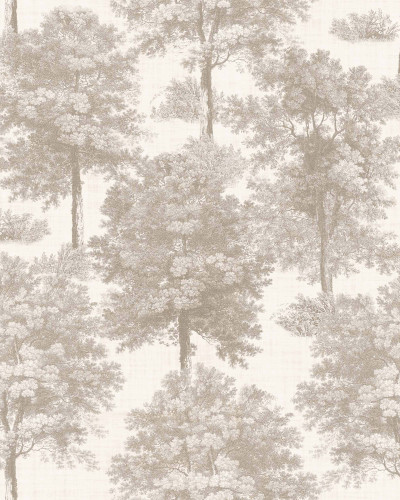 Tapet cu model de arbori ecru într-un interior rustic