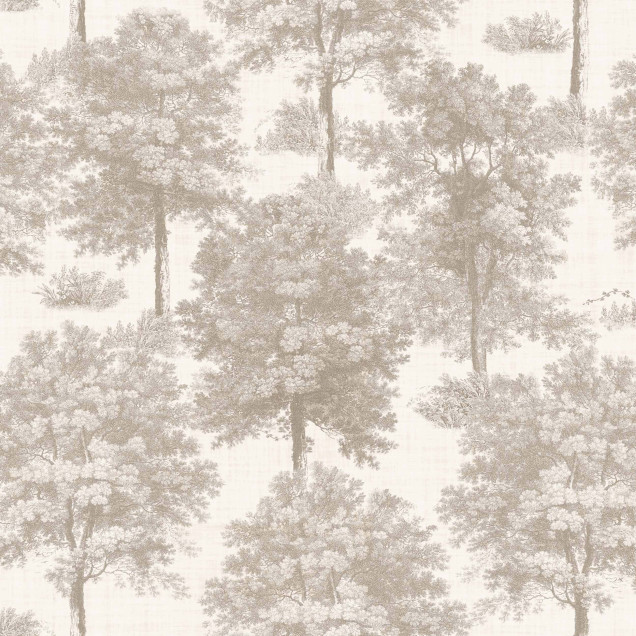 Tapet cu model de arbori ecru într-un interior rustic