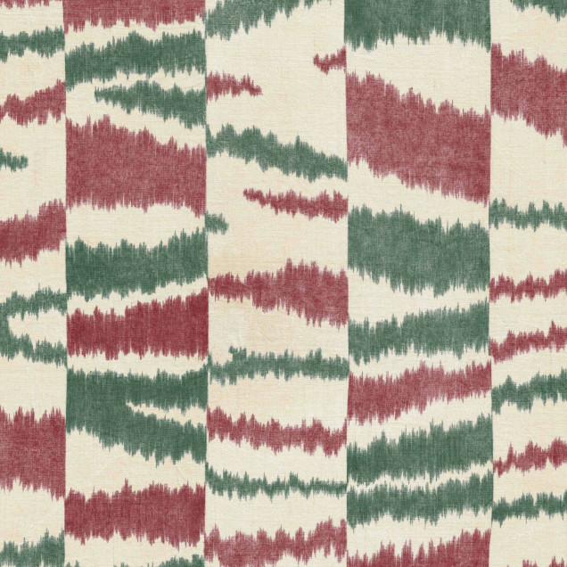 Tapet Agafay Desert, Emerald, cu un design abstract cu linii geometrice și un efect de material textil, în nuanțe de smarald și roșu aprins.