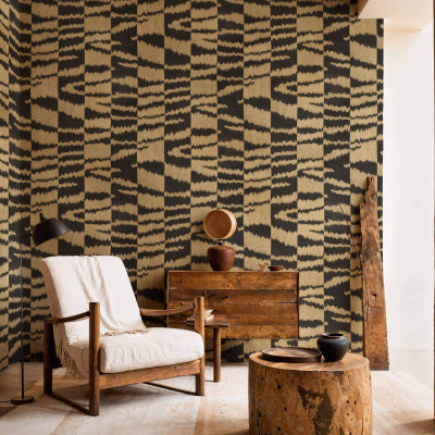 Tapet Agafay Desert, Night cu design geometric modern cu dungi de culoare maro