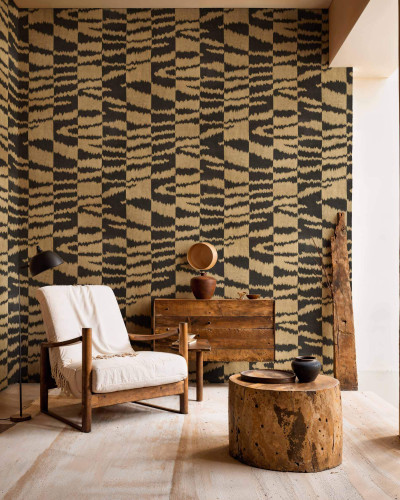 Tapet Agafay Desert, Night cu design geometric modern cu dungi de culoare maro